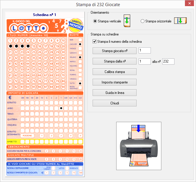 Stampa sulle schedine del Lotto