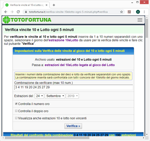 Verifica vincite 10 e Lotto ogni 5 minuti